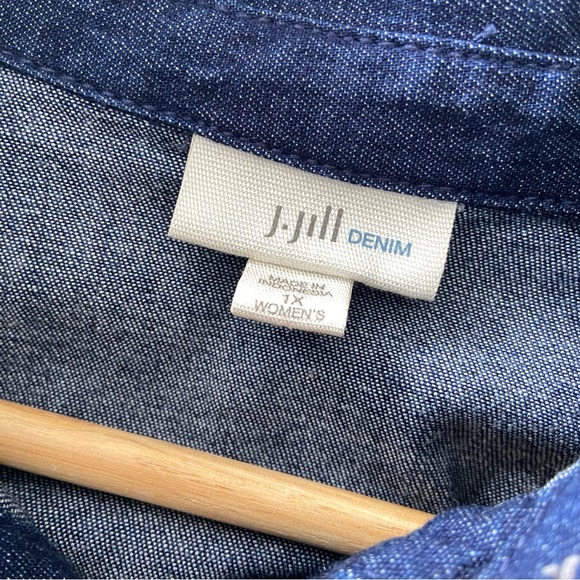 J. JILL DENIM DARK DENIM HALF BUTTON SHORT  CASUAL SHIRT DRESS WITH POCKETS, 1X - Picture 9 of 10